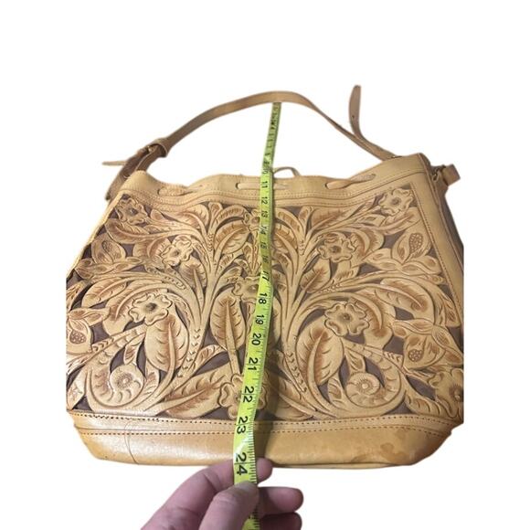 Vintage Hand Tooled Tan Brown Leather Hand / Shoulder Bag Floral Hippie Boho 70s - Picture 8 of 11